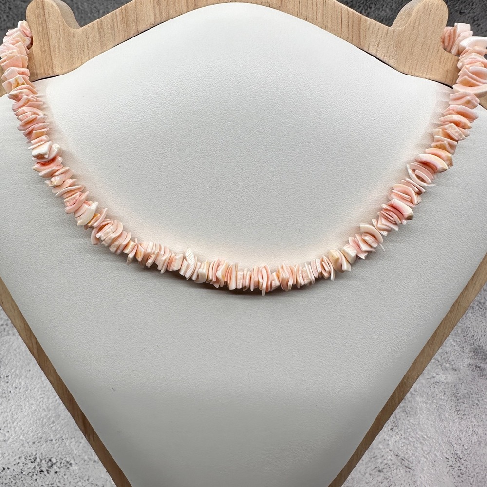 Peach Pink Shell Chip Necklace Boho Coastal Beach Y2K Layering Statement Gift